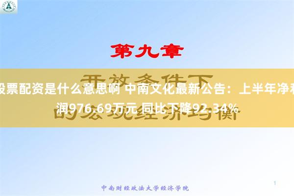 股票配资是什么意思啊 中南文化最新公告：上半年净利润976.69万元 同比下降92.34%