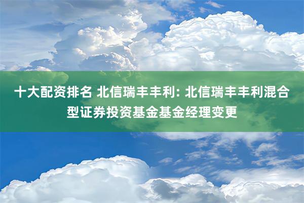 十大配资排名 北信瑞丰丰利: 北信瑞丰丰利混合型证券投资基金基金经理变更