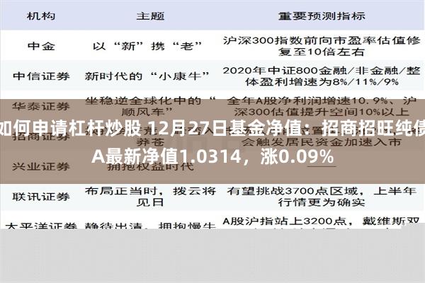 如何申请杠杆炒股 12月27日基金净值：招商招旺纯债A最新净值1.0314，涨0.09%